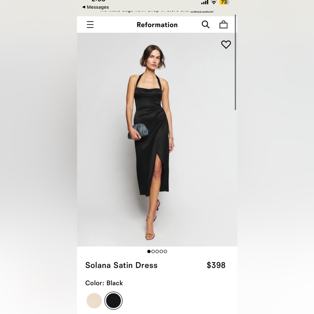 Reformation Solana Satin Dress Black
